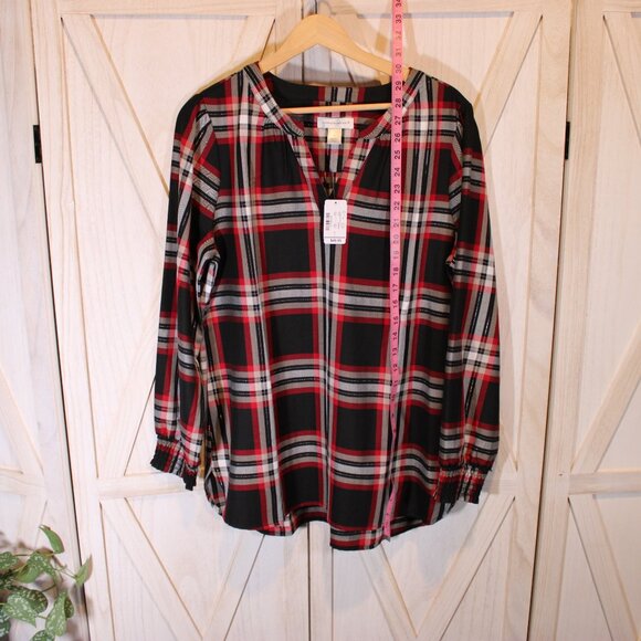 NWT - Christopher & Banks Long Sleeve blouse - Black-Red Plaid - Size L - Picture 5 of 9